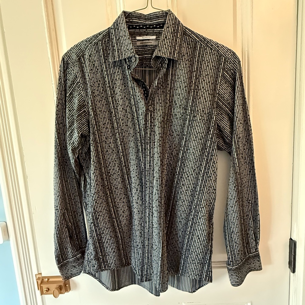 Johnston & Murphy Black and Gray Striped Shirt